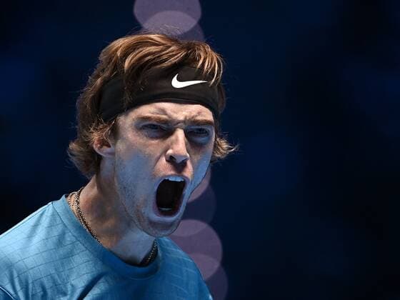 Italy Tennis ATP, Tennis Herren Finals 6699709 19.11.2021 Russia s Andrey Rublev reacts during the group stage singles tennis match of the ATP Finals against Norway s Casper Ruud at the Pala Alpitour venue in Turin, Italy. Alexey Filippov Sputnik Turin Italy  Copyright: xAlexeyxFilippovx