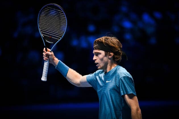 Photo Marco Alpozzi LaPresse November 19, 2021 Turin (Italy) Tennis Nitto ATP, Tennis Herren Finals - men s singles - Round Robin Andrey Rublev Vs Casper Ruud In the pic: Andrey Rublev (Russia)  Copyright: xMarcoxAlpozzi LaPressex