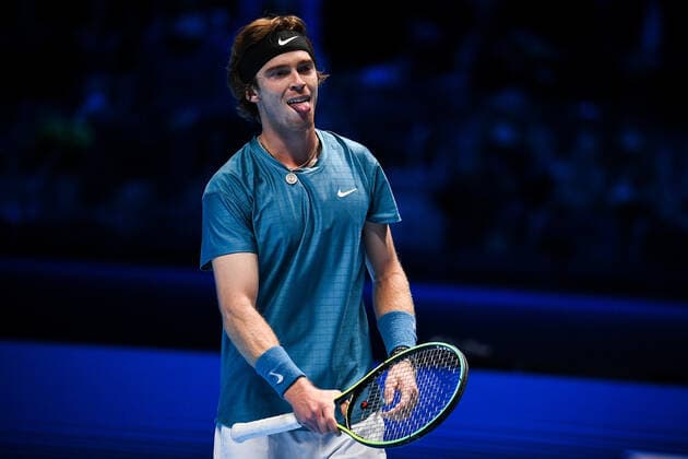 Photo Marco Alpozzi LaPresse November 19, 2021 Turin (Italy) Tennis Nitto ATP, Tennis Herren Finals - men s singles - Round Robin Andrey Rublev Vs Casper Ruud In the pic: Andrey Rublev (Russia)  Copyright: xMarcoxAlpozzi LaPressex