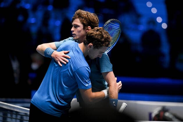 Photo Marco Alpozzi LaPresse November 19, 2021 Turin (Italy) Tennis Nitto ATP, Tennis Herren Finals - men s singles - Round Robin Andrey Rublev Vs Casper Ruud In the pic: Andrey Rublev (Russia)Casper Ruud (Norway)  Copyright: xMarcoxAlpozzi LaPressex