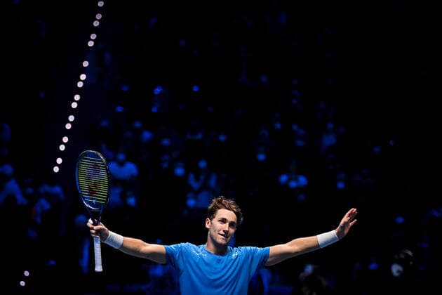 Photo Marco Alpozzi LaPresse November 19, 2021 Turin (Italy) Tennis Nitto ATP, Tennis Herren Finals - men s singles - Round Robin Andrey Rublev Vs Casper Ruud In the pic: Casper Ruud (Norway)  Copyright: xMarcoxAlpozzi LaPressex