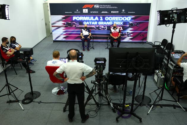 F1 Grand Prix of Qatar Franz Tost (AUT, Scuderia AlphaTauri Honda), Frederic Vasseur (FRA, Alfa Romeo Racing ORLEN), F1 Grand Prix of Qatar at Losail International Circuit on November 19, 2021 in Doha, Qatar. (Photo by Dan Istitene Getty Images FIA Pool via HOCH ZWEI) Doha Losail Circuit Qatar Poolfoto HOCH ZWEI Pool Getty Images ,EDITORIAL USE ONLY