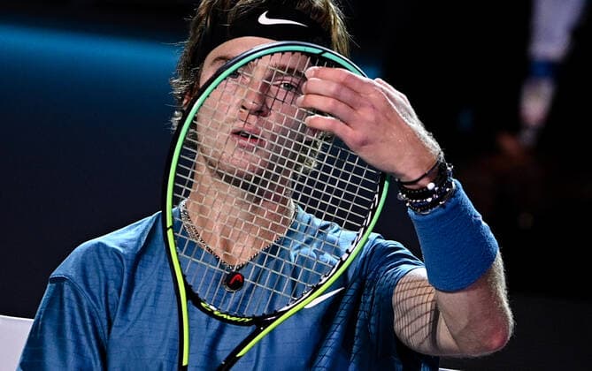 Italy Tennis ATP, Tennis Herren Finals 6699970 19.11.2021 Russia s Andrey Rublev reacts during the group stage singles tennis match of the ATP Finals against Norway s Casper Ruud at the Pala Alpitour venue in Turin, Italy. Alexey Filippov Sputnik Turin Italy  Copyright: xAlexeyxFilippovx