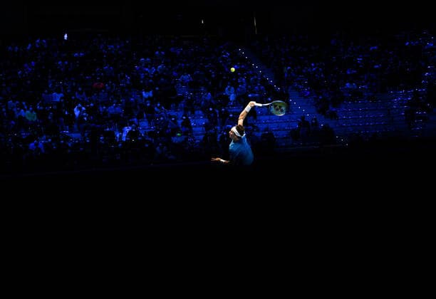 Italy Tennis ATP, Tennis Herren Finals 6699959 19.11.2021 Norway s Casper Ruud returns a shot during the group stage singles tennis match of the ATP Finals against Russia s Andrey Rublev at the Pala Alpitour venue in Turin, Italy. Alexey Filippov Sputnik Turin Italy  Copyright: xAlexeyxFilippovx