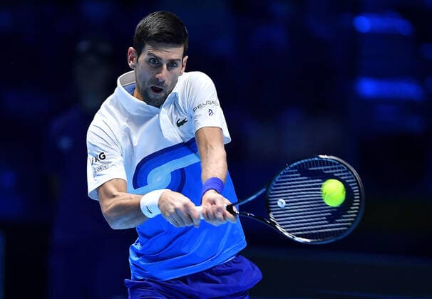 November 19, 2021, TURIN, Italia: Novak Djokovic of Serbia returns the ball during the match against Cameron Norrie of England at the Nitto ATP, Tennis Herren Finals in Turin, Italy, 19 November 2021.ANSA ALESSANDRO DI MARCO Tennis: Nitto ATP Finals in Turin  - ZUMAa110 20211119_zaf_a110_072 Copyright: xAlessandroxDixMarcox