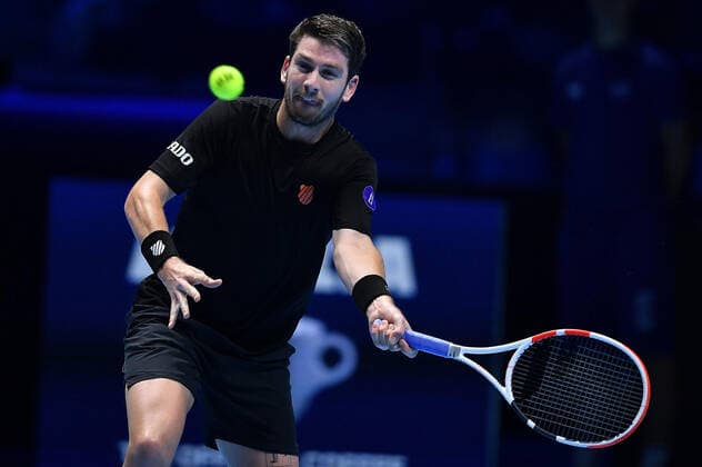 November 19, 2021, TURIN, Italia: Cameron Norrie of England returns the ball during the match against Novak Djokovic of Serbia at the Nitto ATP, Tennis Herren Finals in Turin, Italy, 19 November 2021.ANSA ALESSANDRO DI MARCO Tennis: Nitto ATP Finals in Turin  - ZUMAa110 20211119_zaf_a110_078 Copyright: xAlessandroxDixMarcox