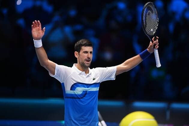 Italy Tennis ATP, Tennis Herren Finals 6700219 19.11.2021 Serbia s Novak Djokovic reacts during the group stage singles tennis match of the ATP Finals against Britain s Cameron Norrie at the Pala Alpitour venue in Turin, Italy. Alexey Filippov Sputnik Turin Italy  Copyright: xAlexeyxFilippovx