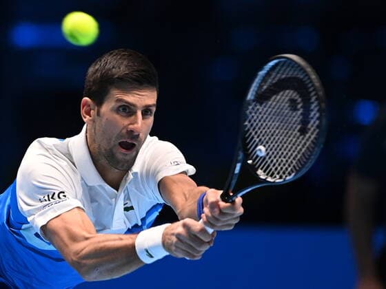 Italy Tennis ATP, Tennis Herren Finals 6700213 19.11.2021 Serbia s Novak Djokovic reacts during the group stage singles tennis match of the ATP Finals against Britain s Cameron Norrie at the Pala Alpitour venue in Turin, Italy. Alexey Filippov Sputnik Turin Italy  Copyright: xAlexeyxFilippovx