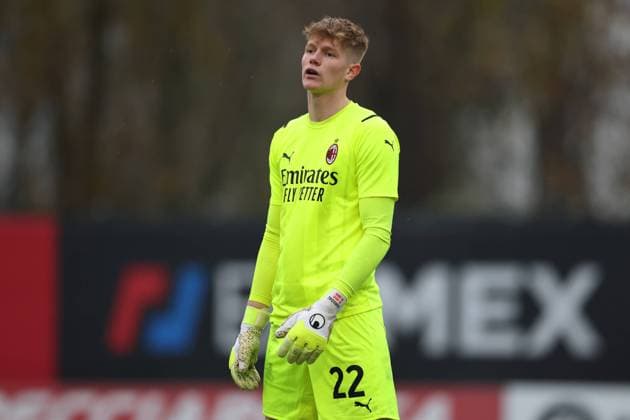 Milan, Italy, 19th November 2021. Andreas Jungdal of AC Milan reacts during the Campionato Primavera match at Centro Sportivo Vismara, Milan. Picture credit should read: Jonathan Moscrop Sportimage EDITORIAL USE ONLY. No use with unauthorised audio, video, data, fixture lists, club league logos or live services. Online in-match use limited to 120 images, no video emulation. No use in betting, games or single club league player publications. SPI-1321-0044