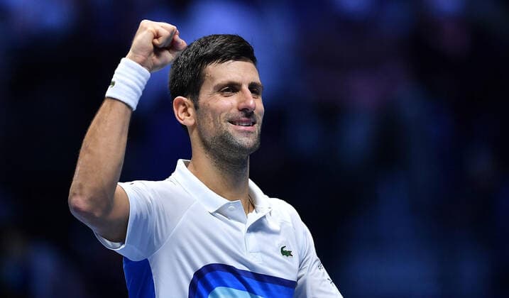 November 19, 2021, TURIN, Italia: Novak Djokovic of Serbia celebrates after winning the match against Cameron Norrie of England at the Nitto ATP, Tennis Herren Finals in Turin, Italy, 19 November 2021.ANSA ALESSANDRO DI MARCO TURIN Italia - ZUMAa110 20211119_zaf_a110_089 Copyright: xAlessandroxDixMarcox