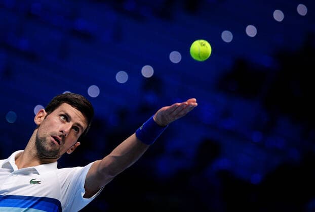 Italy Tennis ATP, Tennis Herren Finals 6700241 19.11.2021 Serbia s Novak Djokovic reacts during the group stage singles tennis match of the ATP Finals against Britain s Cameron Norrie at the Pala Alpitour venue in Turin, Italy. Alexey Filippov Sputnik Turin Italy  Copyright: xAlexeyxFilippovx