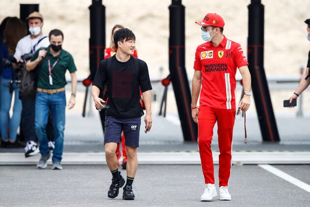 TSUNODA Yuki (jap), Scuderia AlphaTauri Honda AT02, portrait LECLERC Charles (mco), Scuderia Ferrari SF21, portrait during the Formula 1 Ooredoo Qatar Grand Prix 2021, 20th round of the 2021 FIA Formula One World Championship, WM, Weltmeisterschaft from November 19 to 21, 2021 on the Losail International Circuit, in Lusail, Qatar - F1 - QATAR GRAND PRIX 2021 DPPI Panoramic  00121041__B2_3417