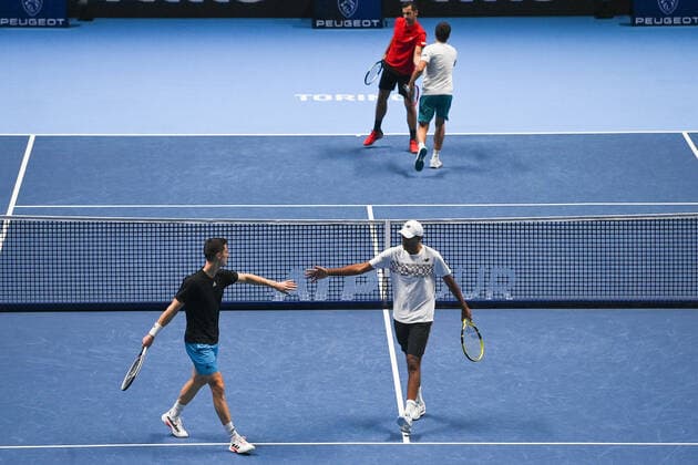 Photo Marco Alpozzi LaPresse November 20, 2021 Turin (Italy) Tennis Nitto ATP, Tennis Herren Finals - men s doubles - Ram Salisbury Vs Mektic Pavic In the pic: during the match  Copyright: xMarcoxAlpozzi LaPressex