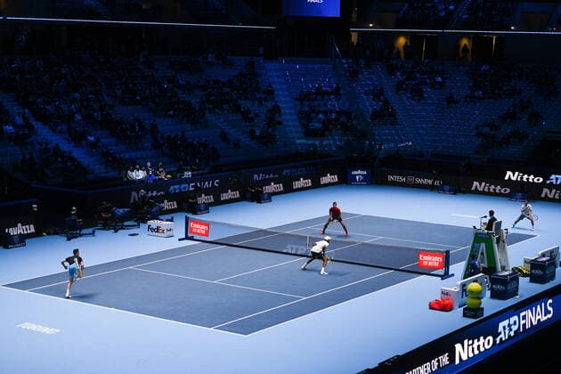 Photo Marco Alpozzi LaPresse November 20, 2021 Turin (Italy) Tennis Nitto ATP, Tennis Herren Finals - men s doubles - Ram Salisbury Vs Mektic Pavic In the pic: during the match  Copyright: xMarcoxAlpozzi LaPressex