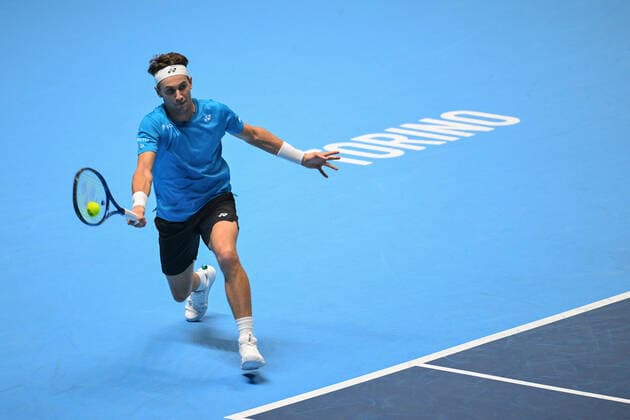 Photo Marco Alpozzi LaPresse November 20, 2021 Turin (Italy) Tennis Nitto ATP, Tennis Herren Finals - men s singles - Daniil Medvedev Vs Casper Ruud In the pic:Casper Ruud (Norway)  Copyright: xMarcoxAlpozzi LaPressex