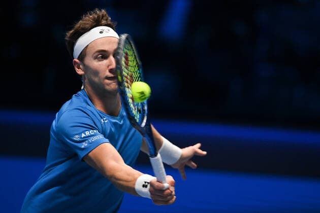 Photo Marco Alpozzi LaPresse November 20, 2021 Turin (Italy) Tennis Nitto ATP, Tennis Herren Finals - men s singles - Daniil Medvedev Vs Casper Ruud In the pic: Casper Ruud (Norway)  Copyright: xMarcoxAlpozzi LaPressex