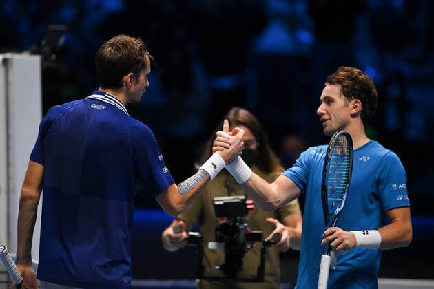 Photo Marco Alpozzi LaPresse November 20, 2021 Turin (Italy) Tennis Nitto ATP, Tennis Herren Finals - men s singles - Daniil Medvedev Vs Casper Ruud In the pic: Daniil Medvedev (Russia) Casper Ruud (Norway)  Copyright: xMarcoxAlpozzi LaPressex