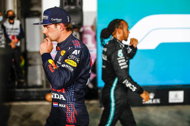 VERSTAPPEN Max (ned), Red Bull Racing Honda RB16B, portrait HAMILTON Lewis (gbr), Mercedes AMG F1 GP W12 E Performance, portrait during the Formula 1 Ooredoo Qatar Grand Prix 2021, 20th round of the 2021 FIA Formula One World Championship, WM, Weltmeisterschaft from November 19 to 21, 2021 on the Losail International Circuit, in Lusail, Qatar - F1 - QATAR GRAND PRIX 2021 DPPI Panoramic  00121041__B3_1017