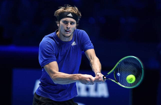 November 20, 2021, Torino, Italia: Alexander Zverev of Germany returns the ball during the match against Novak Djokovic of Serbia at the Nitto ATP, Tennis Herren Finals in Turin, Italy, 20 November 2021.ANSA ALESSANDRO DI MARCO Torino Italia - ZUMAa110 20211120_zaf_a110_095 Copyright: xAlessandroxDixMarcox