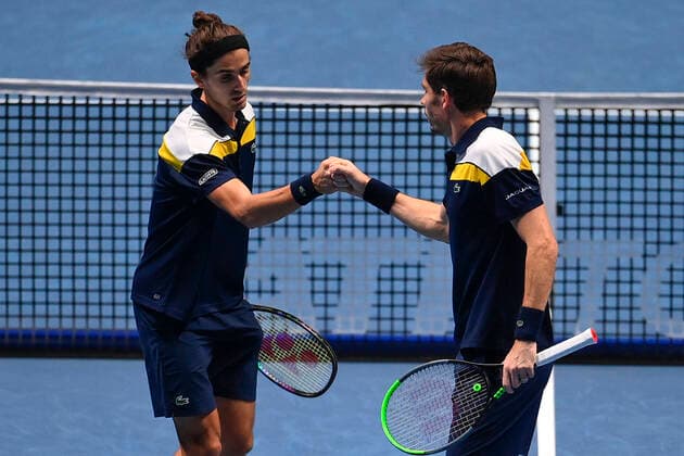 Photo Marco Alpozzi LaPresse November 21, 2021 Turin (Italy) Tennis Nitto ATP, Tennis Herren Finals - men s doubles - Finals Herbert Mahut Vs Ram Salisbury In the pic: Pierre-Hugues Herbert (France)Nicolas Mahut (France)  Copyright: xMarcoxAlpozzi LaPressex