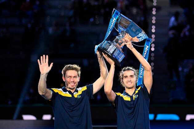Photo Marco Alpozzi LaPresse November 21, 2021 Turin (Italy) Tennis Nitto ATP, Tennis Herren Finals - men s doubles - Finals Herbert Mahut Vs Ram Salisbury In the pic: Pierre-Hugues Herbert (France)Nicolas Mahut (France)winners  Copyright: xMarcoxAlpozzi LaPressex