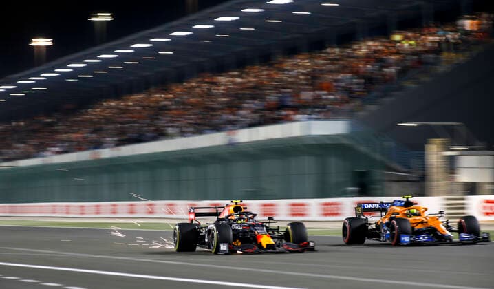 11 Sergio Perez MEX, Red Bull Racing , 4 Lando Norris GBR, McLaren F1 Team , F1 Grand Prix of Qatar at Losail International Circuit on November 21, 2021 in Doha, Qatar Photo by HOCH ZWEI Doha Qatar