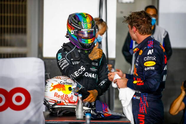 44 Lewis Hamilton GBR, Mercedes AMG Petronas F1 Team , 33 Max Verstappen NED, Red Bull Racing , F1 Grand Prix of Qatar at Losail International Circuit on November 21, 2021 in Doha, Qatar Photo by HOCH ZWEI Doha Qatar