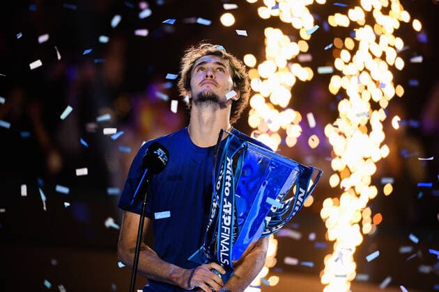 Photo Marco Alpozzi LaPresse November 21, 2021 Turin (Italy) Tennis Nitto ATP, Tennis Herren Finals - men s singles - finals Alexander Zverev Vs Daniil Medvedev In the pic: Alexander Zverev (Germany) lift the trophy  Copyright: xMarcoxAlpozzi LaPressex