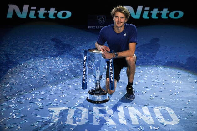Photo Marco Alpozzi LaPresse November 21, 2021 Turin (Italy) Tennis Nitto ATP, Tennis Herren Finals - men s singles - finals Alexander Zverev Vs Daniil Medvedev In the pic: Alexander Zverev (Germany) pose with the trophy  Copyright: xMarcoxAlpozzi LaPressex