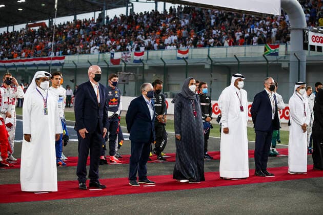 Gianni Infantino FIFA President , Jean Todt FRA, FIA President , Stefano Domenicali ITA, President CEO of Formula 1 Group , F1 Grand Prix of Qatar at Losail International Circuit on November 21, 2021 in Doha, Qatar Photo by HOCH ZWEI Doha Qatar