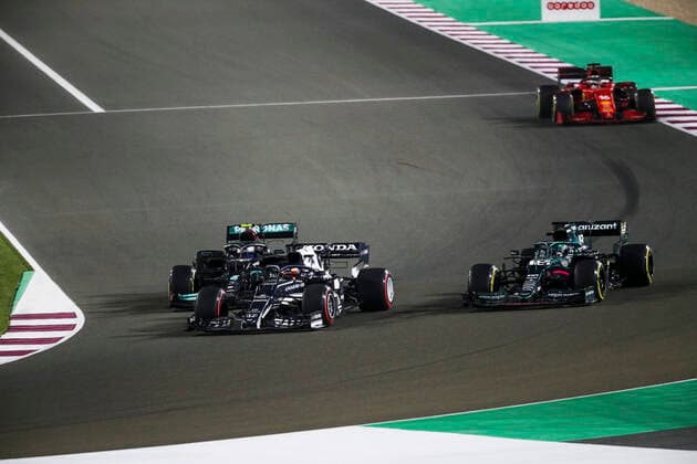 77 Valtteri Bottas FIN, Mercedes AMG Petronas F1 Team , 22 Yuki Tsunoda JPN, Scuderia AlphaTauri Honda , 18 Lance Stroll CAN, Aston Martin Cognizant F1 Team , F1 Grand Prix of Qatar at Losail International Circuit on November 21, 2021 in Doha, Qatar Photo by HOCH ZWEI Doha Qatar