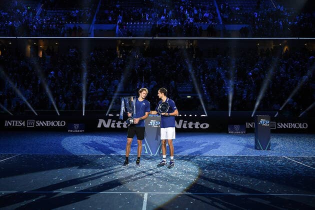 Photo Marco Alpozzi LaPresse November 21, 2021 Turin (Italy) Tennis Nitto ATP, Tennis Herren Finals - men s singles - finals Alexander Zverev Vs Daniil Medvedev In the pic: Alexander Zverev (Germany)Daniil Medvedev (Russia)  Copyright: xMarcoxAlpozzi LaPressex