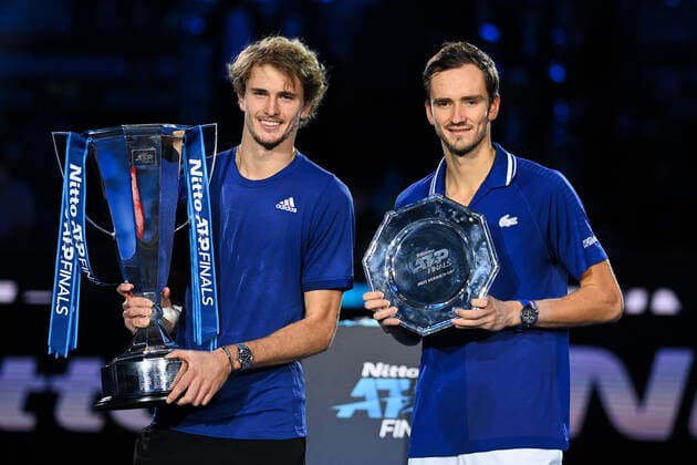 Photo Marco Alpozzi LaPresse November 21, 2021 Turin (Italy) Tennis Nitto ATP, Tennis Herren Finals - men s singles - finals Alexander Zverev Vs Daniil Medvedev In the pic: Alexander Zverev (Germany)Daniil Medvedev (Russia)  Copyright: xMarcoxAlpozzi LaPressex
