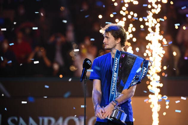 Photo Marco Alpozzi LaPresse November 21, 2021 Turin (Italy) Tennis Nitto ATP, Tennis Herren Finals - men s singles - finals Alexander Zverev Vs Daniil Medvedev In the pic: Alexander Zverev (Germany) pose with the trophy  Copyright: xMarcoxAlpozzi LaPressex