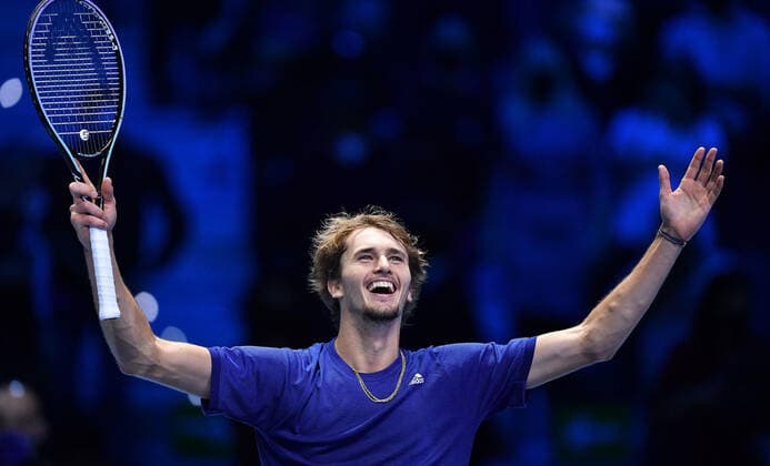 November 21, 2021, TORINO, Italia: Alexander Zverev of Germany celebrates after winning the match against Daniil Medvedev at the Nitto ATP, Tennis Herren Finals in Turin, Italy, 21 November 2021.ANSA ALESSANDRO DI MARCO Tennis: Nitto ATP Finals in Turin  - ZUMAa110 20211121_zaf_a110_101 Copyright: xAlessandroxDixMarcox