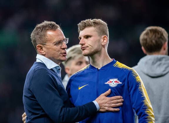 Leipzig coach sports director Ralf Rangnick with Timo Werner reflecting after the match DFB Pokalfinale 2019 RB Leipzig FC Bayern Muenchen 0 3 25 May 2019, Berlin Olympiastadion RB Leipzig FC Bayern Muenchen 0 3