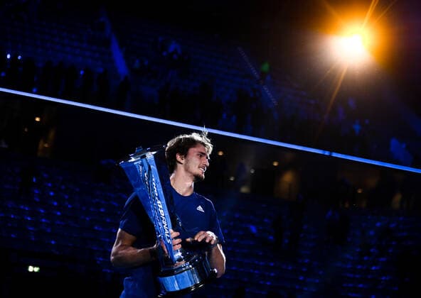 Italy Tennis ATP, Tennis Herren Finals 6701504 21.11.2021 Germany s Alexander Zverev poses with a trophy during an award ceremony for the singles final match of the ATP Finals against Russia s Daniil Medvedev at the Pala Alpitour venue in Turin, Italy. Alexey Filippov Sputnik Turin Italy  Copyright: xAlexeyxFilippovx