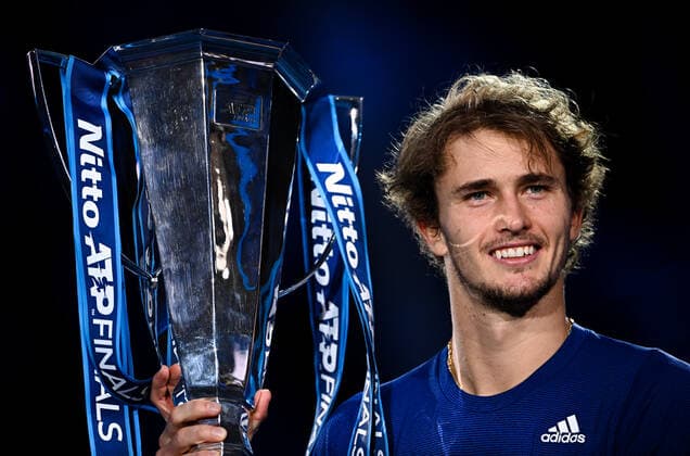 Italy Tennis ATP, Tennis Herren Finals 6701505 21.11.2021 Germany s Alexander Zverev poses with a trophy during an award ceremony for the singles final match of the ATP Finals against Russia s Daniil Medvedev at the Pala Alpitour venue in Turin, Italy. Alexey Filippov Sputnik Turin Italy  Copyright: xAlexeyxFilippovx