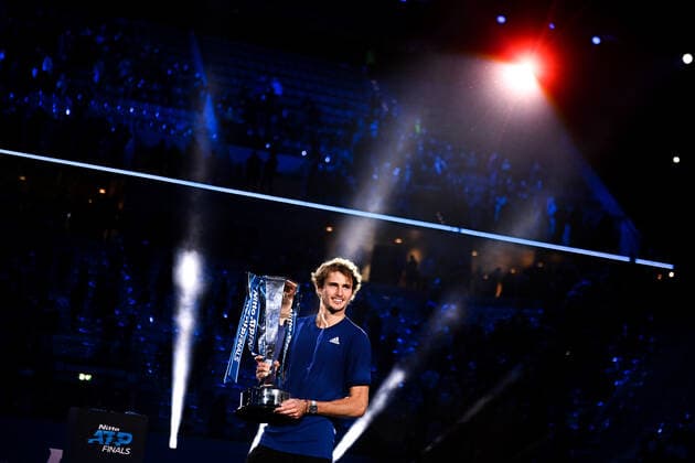 Italy Tennis ATP, Tennis Herren Finals 6701498 21.11.2021 Germany s Alexander Zverev poses with a trophy during an award ceremony for the singles final match of the ATP Finals against Russia s Daniil Medvedev at the Pala Alpitour venue in Turin, Italy. Alexey Filippov Sputnik Turin Italy  Copyright: xAlexeyxFilippovx