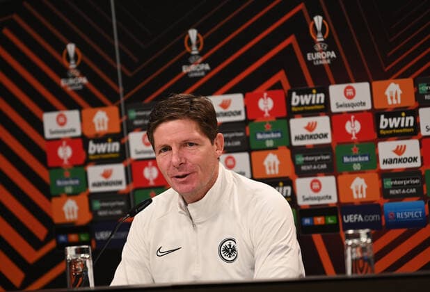24 11 2021, xjhx, football UEFA Europa League, Eintracht Frankfurt training and press conference emspor, v l coach Oliver Glasner Eintracht Frankfurt zautz DFL DFB REGULATES PROHIBIT ANY USE OF PHOTOGRAPHS as IMAGE SEQUENCES and or QUASI VIDEO Frankfurt am Main
