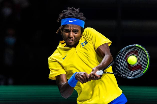 211125 Elias Ymer of Sweden during the Davis Cup Finals group stage tennis match between Canada and Sweden on November 25, 2021 in Madrid Photo Mathias Bergeld BILDBYRAN kod MB MB0271 tennis davis cup davis cup finals davis cup finals 2021 canada sweden bbeng sverige kanada,  Copyright: MATHIASxBERGELD BB211125MB019