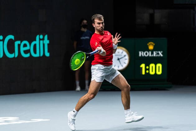 211125 Steven Diez of Canada during the Davis Cup Finals group stage tennis match between Canada and Sweden on November 25, 2021 in Madrid Photo Mathias Bergeld BILDBYRAN kod MB MB0271 tennis davis cup davis cup finals davis cup finals 2021 canada sweden bbeng sverige kanada,  Copyright: MATHIASxBERGELD BB211125MB029