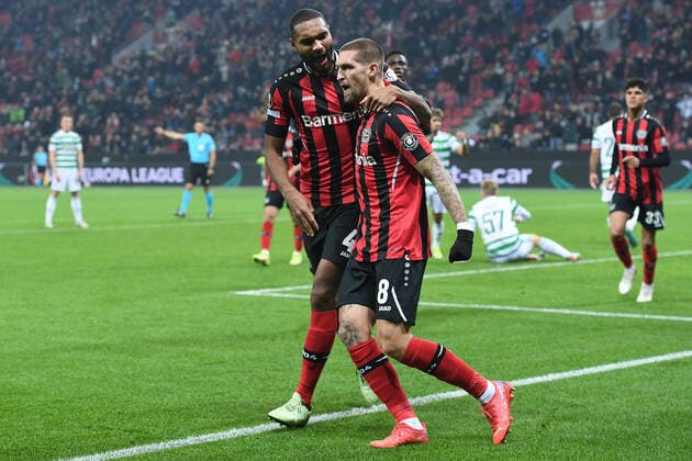 Football Europa League Group Stage 5 Matchday Bayer 04 Leverkusen Celtic Glasgow on 25 11 2021 at BayArena in Leverkusen Goal celebration for 1 0 by Robert Andrich Leverkusen xRx