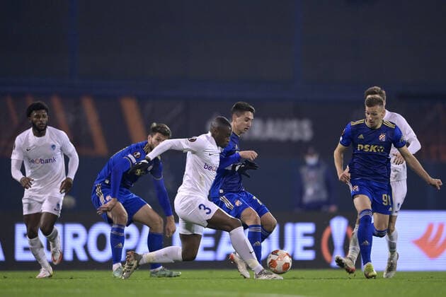 Dinamo Zagreb v KRC Genk: Group H - UEFA Europa League Luka Menalo of Dinamo Zagreb and Mujaid Sadick of Genk in action during the UEFA Europa League group H match between Dinamo Zagreb and KRC Genk at Maksimir Stadium on November 25, 2021 in Zagreb, Croatia. IgorxSoban PIXSELL
