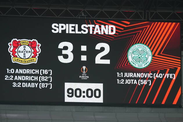 GER, UEFA EL Bayer 04 Leverkusen GER vs Celtic Glasgow SOC 25 11 2021, BayArena, Leverkusen, Europalegue, Group Stage, Matchday 5, GER, UEFA EL Bayer 04 Leverkusen GER vs Celtic Glasgow SOC , pictured final score 3 2 nordphotoxGmBHx xMeuter nph00351