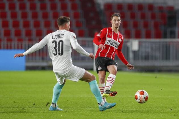 EINDHOVEN - 25-11-2021, Philips stadion. Europa League, season 2021-2022. during the match PSV - Sturm Graz. PSV player Olivier Boscagli PSV - Sturm Graz  x14465285x Copyright: