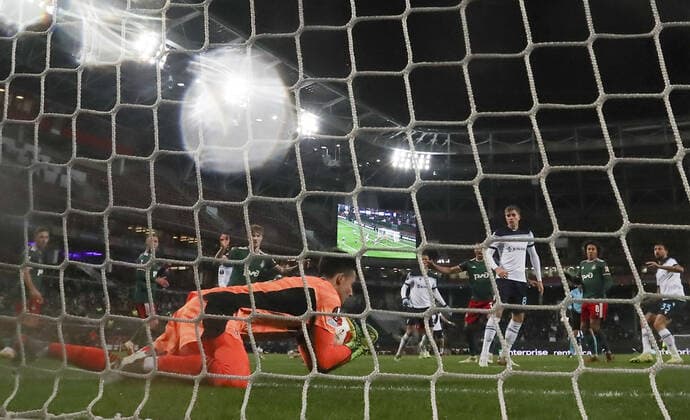 MOSCOW, RUSSIA - NOVEMBER 25, 2021: Lokomotiv Moscow s goalkeeper Daniil Khudyakov is in action in the 2021 22 UEFA Europa League Group E football match against Lazio at RZD Arena. Anton Novoderezhkin TASS  TS11962E