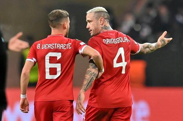 FRANKFURT, GERMANY - NOVEMBER 25 : Radja Nainggolan midfielder of Antwerp FC celebrate his goal during the UEFA Europa League Group stage D match between Eintracht Frankfurt and Royal Antwerp FC on November 25, 2021 in Frankfurt, Germany, 25 11 21 ( Frankfurt v Antwerp FC - UEFA Europa League PhotoNews Panoramic 