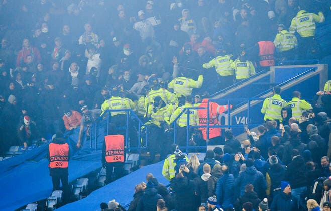 Football - 2021 2022 UEFA Europa League - Group C, Round Five - Leicester City vs Legia Warsaw - King Power Stadium - Thursday 25th November 2021 Trouble in the away end. COLORSPORT Ashley Western 