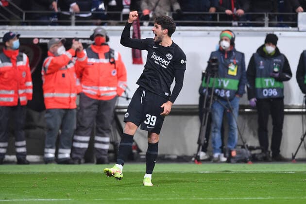 Football Europa League Matchday 5 Eintracht Frankfurt Royal Antwerpen FC on 25 11 2021 at Deutsche Bank Park in Frankfurt Goal celebrations to 2 2 by Goncalo Paciencia Frankfurt xHDx
